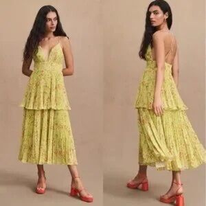 AMUR Yellow Floral Midi Dress